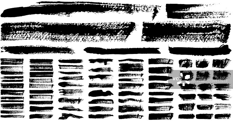 一组不同的抽象形状、涂抹和印刷。黑色设计元素孤立在白色背景上。用于创造风格的无缝图案。装饰模板，设计风格的笔触。装饰模板，设计风格的笔触。一组不同的抽象形状、涂抹。图片素材