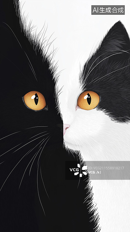 【AI数字艺术】黑白猫特写图片素材