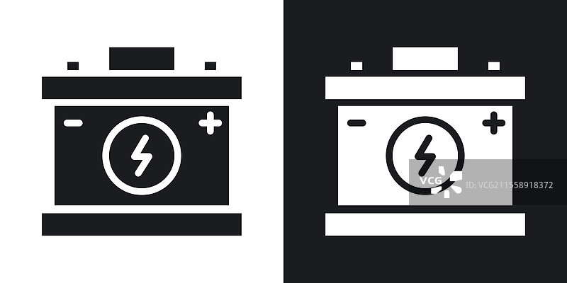 汽车电池图标集，黑色和彩色风格图片素材