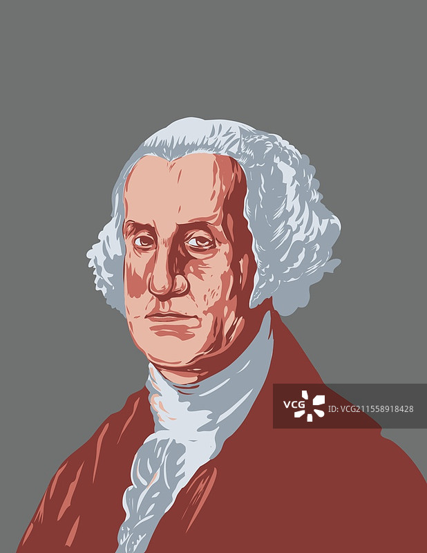 美国军事指挥官、政治家、开国元勋及美国第一任总统乔治·华盛顿的WPA海报艺术作品。乔治·华盛顿，开国元勋及美国第一任总统，WPA海报艺术。图片素材