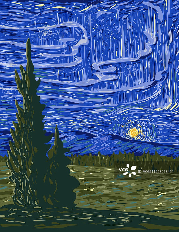 在加拿大曼尼托巴省的瓦普斯克国家公园，展示了星空下的北极光，采用了工作项目管理局或联邦艺术项目风格的海报艺术。图片素材