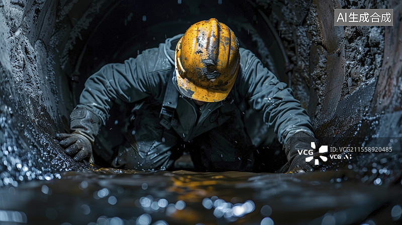【AI数字艺术】矿工在矿坑里工作的后视图图片素材
