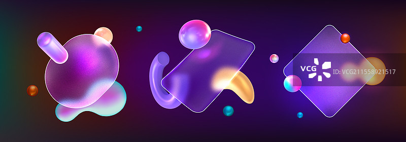 透明磨砂亚克力框架与3D流体图片素材