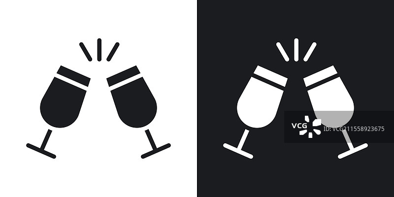 玻璃干杯图标集，黑色和彩色风格图片素材
