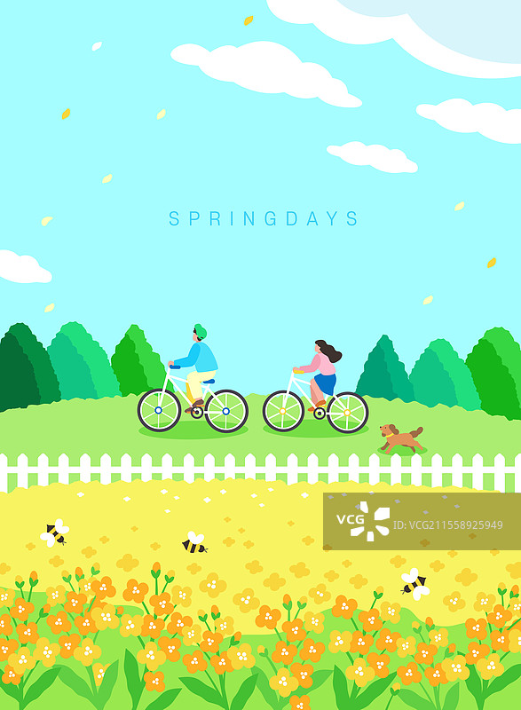 春天，风景，春季，留白，背景，自行车，情侣，骑行图片素材