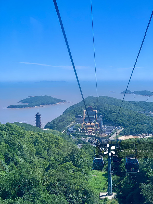 浙江普陀山海天佛国佛顶山景区缆车风景图片素材