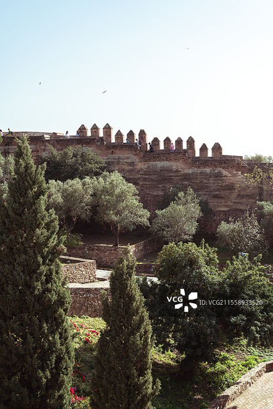 西班牙马拉加Alcazaba阿尔卡萨瓦城堡和Gibralfaro希布拉尔法罗城堡日景图片素材