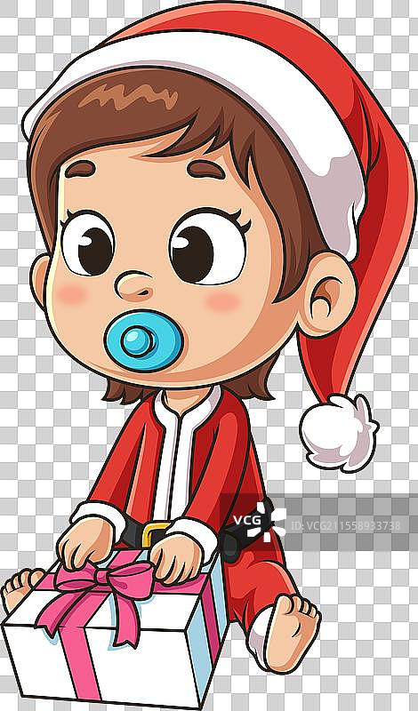 小女孩圣诞老人正在拆圣诞礼物图片素材