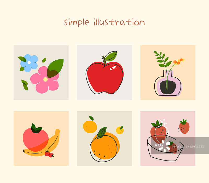 图标集，花卉，水果，线条艺术，简单，绘图作品图片素材