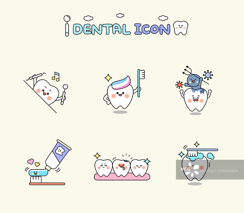 图标集，角色，牙齿，口腔健康，牙医，检查，刷牙，蛀牙图片素材