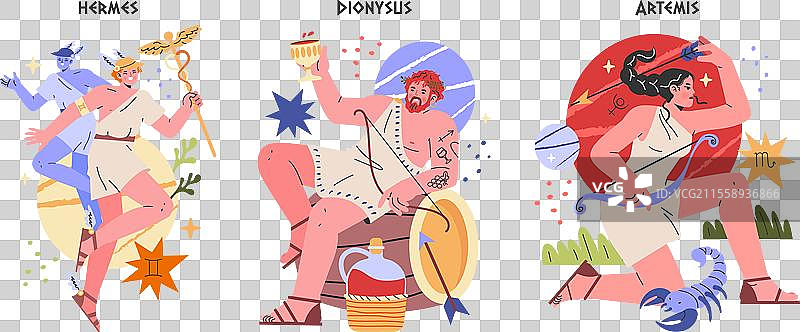 古希腊神祇扁平化设计图片素材
