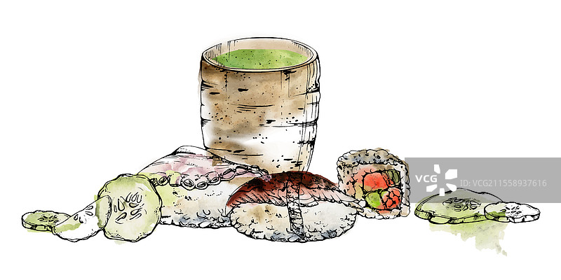 日本料理：握寿司卷生鱼章鱼图片素材