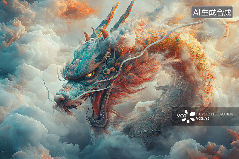 【AI数字艺术】云雾中的咆哮的中国龙图片素材