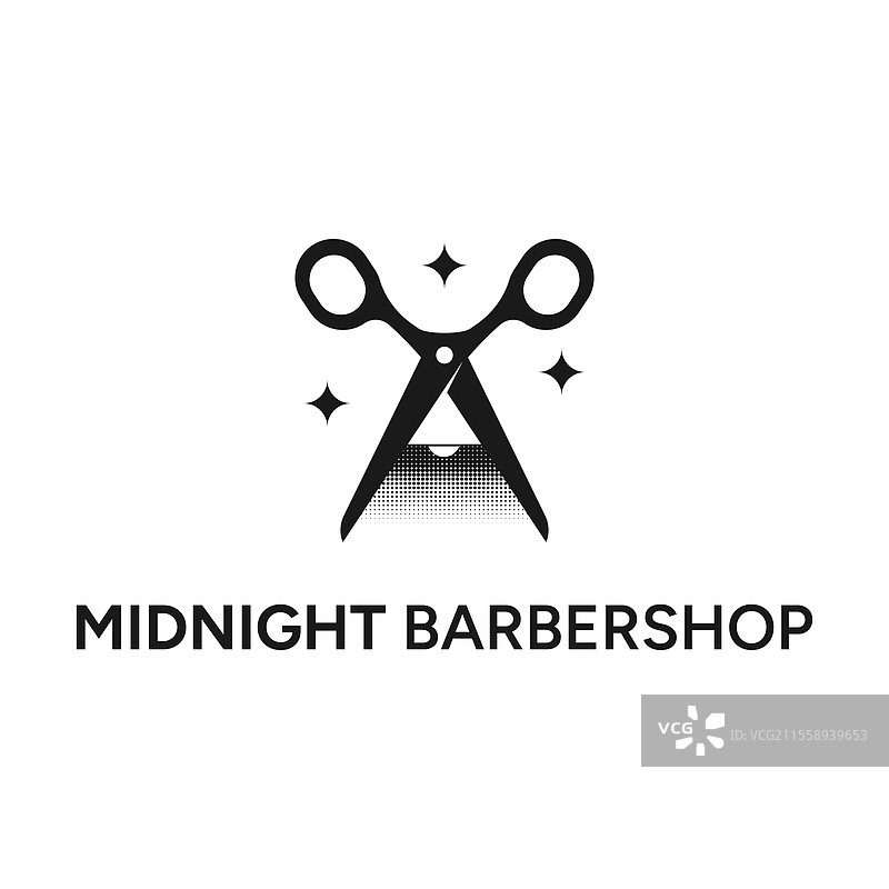 午夜理发店扁平极简风格标志设计图片素材