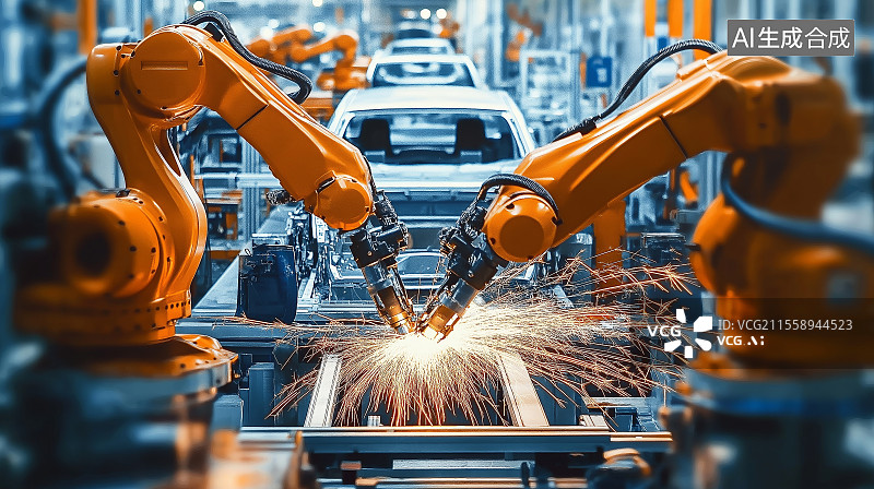 【AI数字艺术】工厂机械手加工汽车零部件特写图片素材