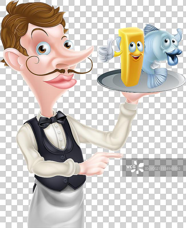 卡通鱼和薯条服务员图片素材