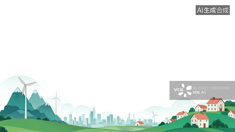 【AI数字艺术】城市与自然风景插画2D卡通居下图片素材