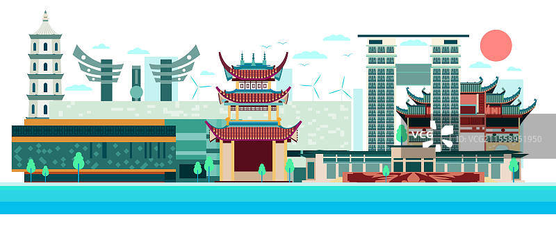 绿色低碳城市科技感扁平矢量插画—安徽 铜陵图片素材