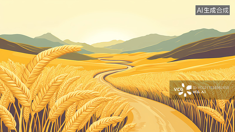 【AI数字艺术】金色麦田的丰收景象图片素材