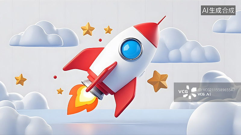【AI数字艺术】3D卡通太空火箭矢量插图图片素材