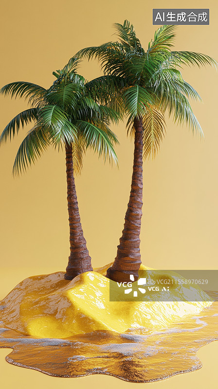 【AI数字艺术】夏天棕榈沙滩图片素材