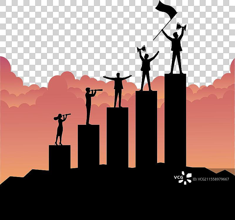 团队战略的剪影以实现商业成功图片素材