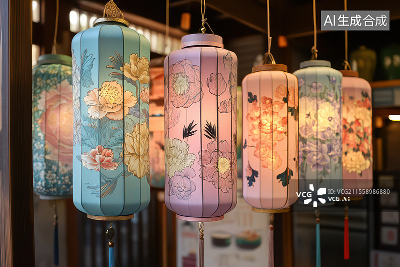 【AI数字艺术】春日庆典传统灯笼艺术图片素材
