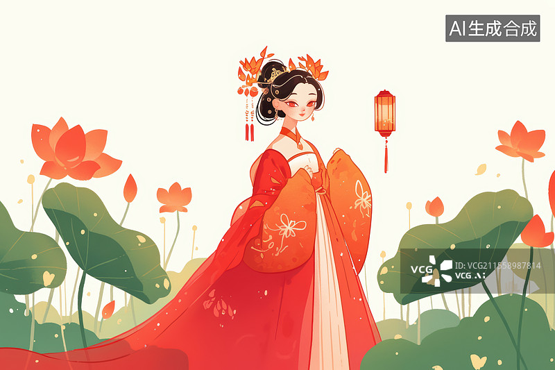 【AI数字艺术】传统中式服饰女性插画图片素材