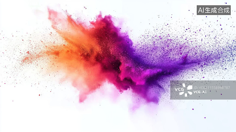 【AI数字艺术】白色背景下的彩色颜料粉末爆炸飞扬烟雾图片素材
