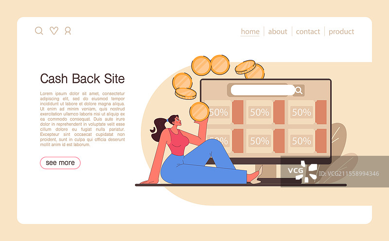 现金返还忠诚计划网页横幅或着陆页图片素材