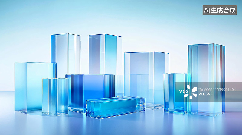 【AI数字艺术】多个透明玻璃立方体图片素材