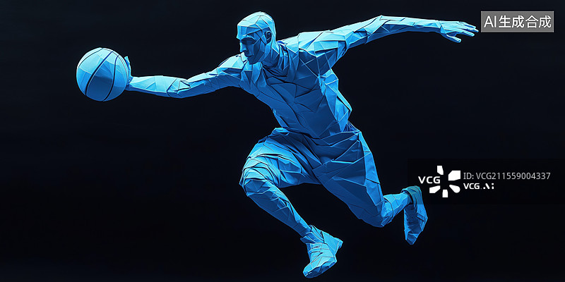 【AI数字艺术】中国风国潮肌肉健壮的打篮球的男人3D立体折纸模型图片素材