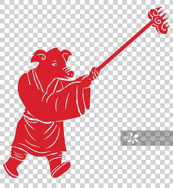 中国风新中式中华传统文化国潮国粹非物质文化遗产剪纸剪影民间西游记猪八戒元素资讯插画图片素材