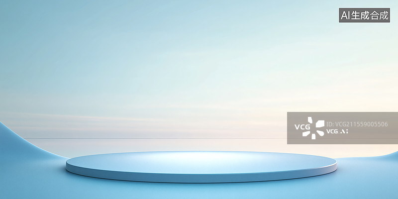 【AI数字艺术】简约蓝色圆形展示台图片素材