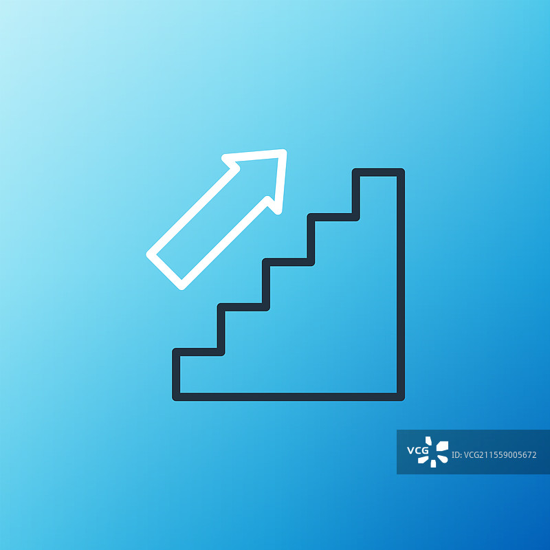 蓝色背景上的上楼梯线条图标图片素材