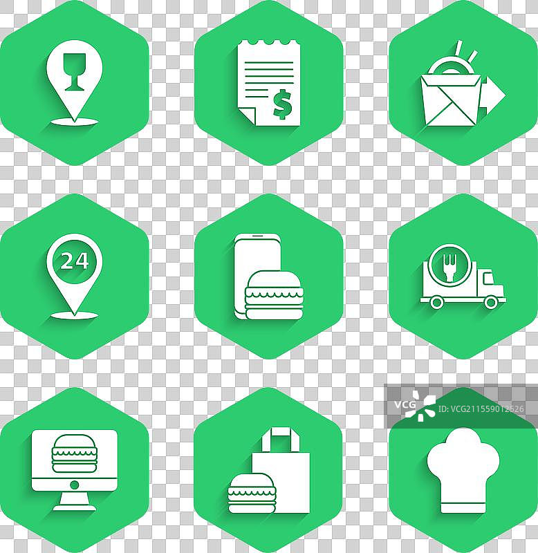 设置在线订购和外送的汉堡厨师帽图片素材