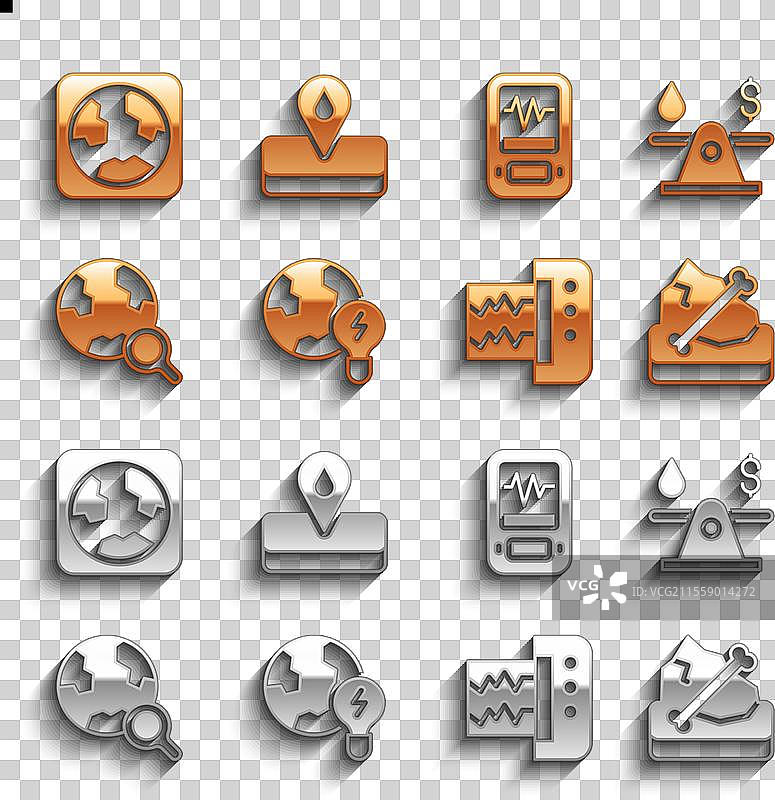 全球行星与灯泡、石油、金钱和考古学图片素材