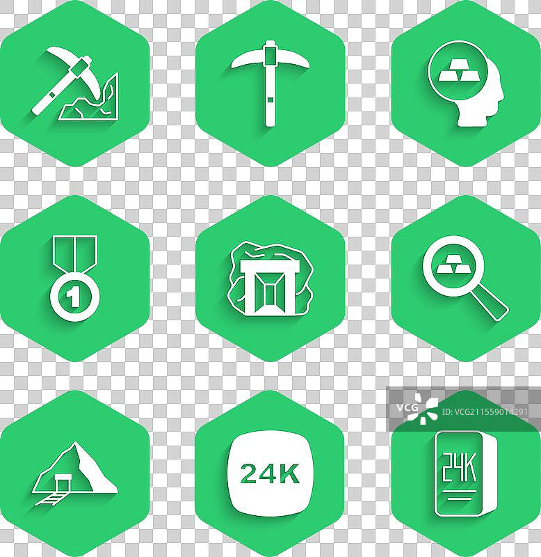 24K金矿条和采矿图标图片素材