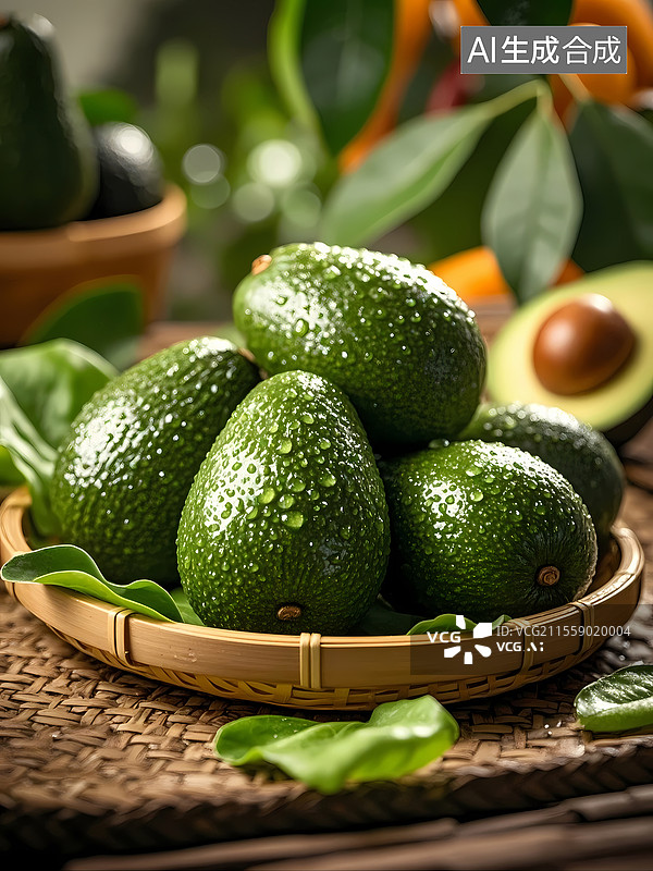 【AI数字艺术】牛油果新鲜水果特写图片素材