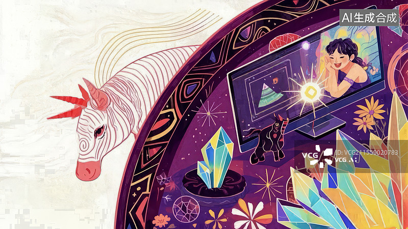 【AI数字艺术】集体潜意识革命：AI食梦貘与噩梦结晶的梦境网络科幻插画图片素材