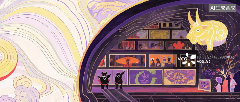 【AI数字艺术】集体潜意识革命：AI食梦貘与噩梦结晶的梦境网络科幻插画图片素材