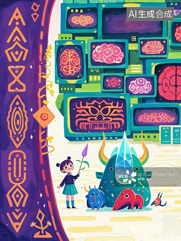 【AI数字艺术】集体潜意识革命：AI食梦貘与噩梦结晶的梦境网络科幻插画图片素材