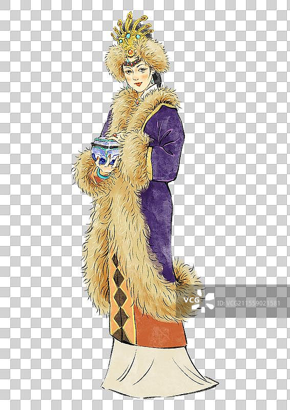 文学名著红楼梦金陵十二钗人物插画元素，冬天王熙凤。图片素材