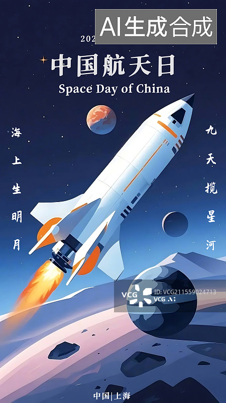 【AI数字艺术】2025年最新中国航天日科技风海报模板图片素材