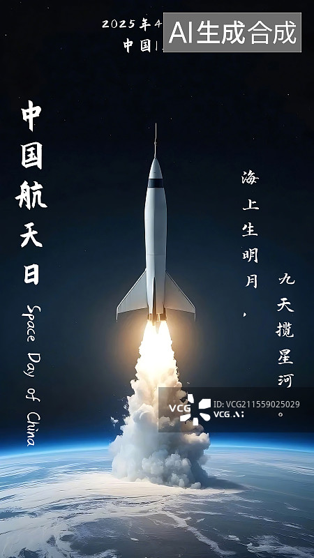 【AI数字艺术】2025年最新中国航天日科技风海报模板图片素材