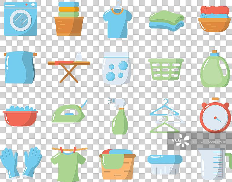 洗衣和清洗图标集平面设计元素图片素材