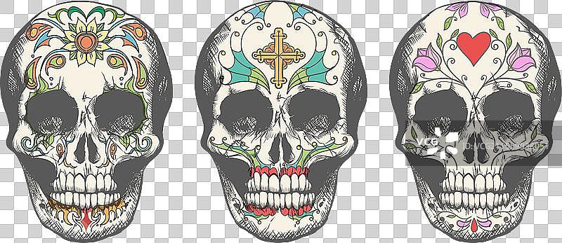 彩色糖骷髅纹身套装图片素材