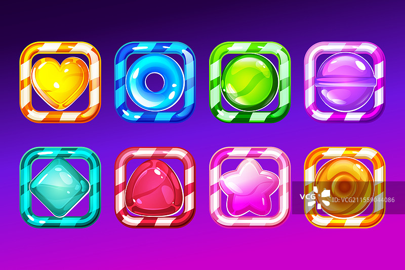一组糖果应用图标游戏用户界面方形按钮图片素材