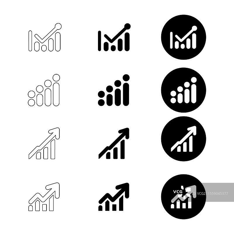 一套线条和实心风格的商业增长图标图片素材