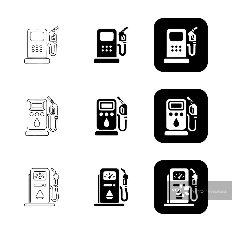 一组简单的黑白汽油泵图标图片素材